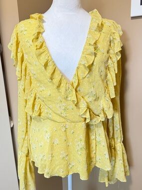 Women’s Yellow Floral Ruffle Blouse